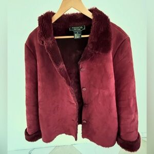 Coaco Women's Plush Burgundy Teddy Jacket